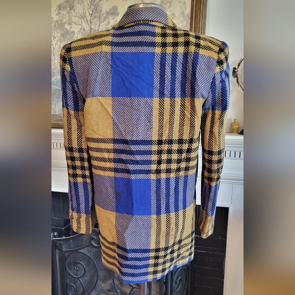 Vintage Diane Von Furstenberg Women's Funky Mod Plaid Wool Blazer Size 6 - Picture 3 of 16